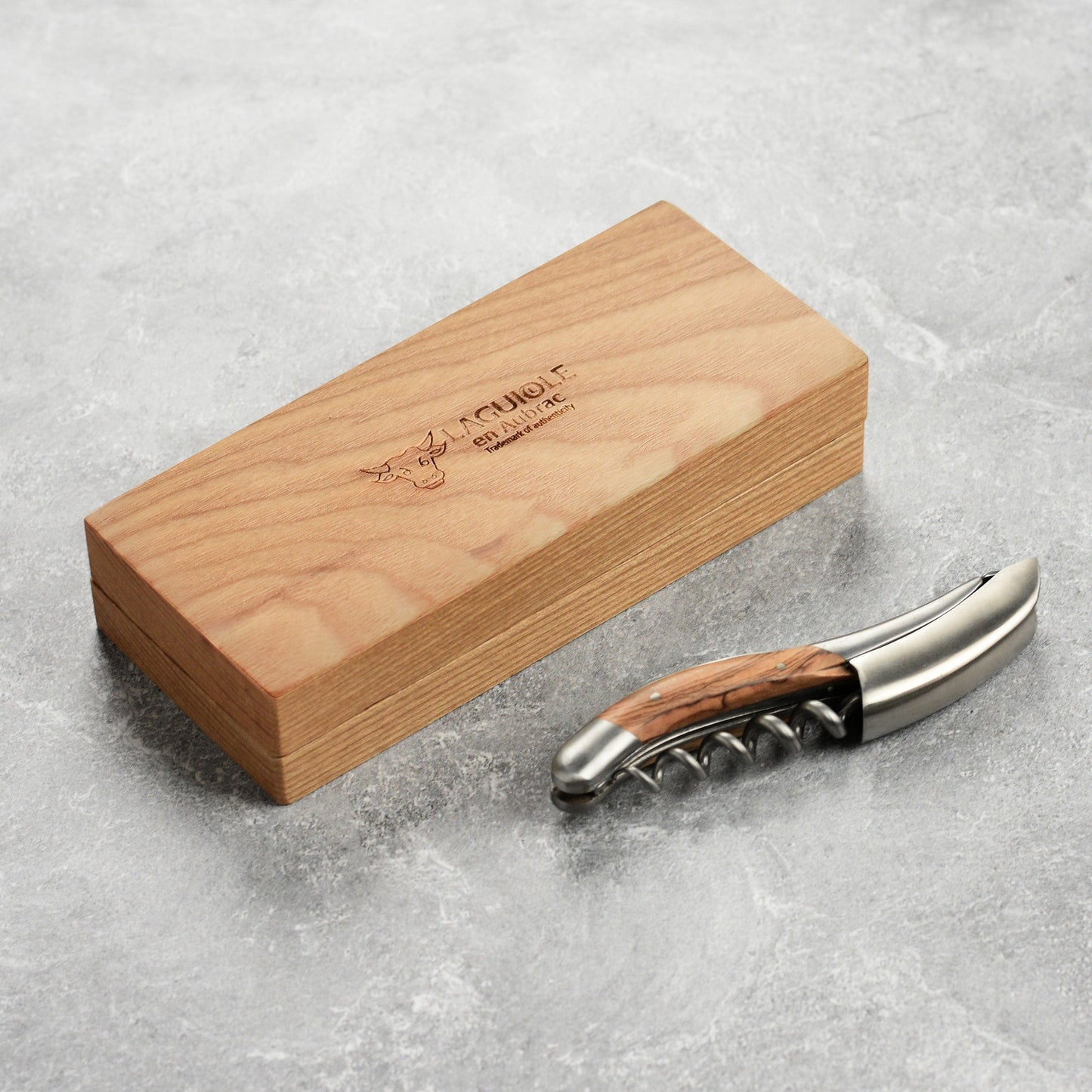 Laguiole en Aubrac Sommelier Stainless Steel Corkscrew with Olive Wood Handle