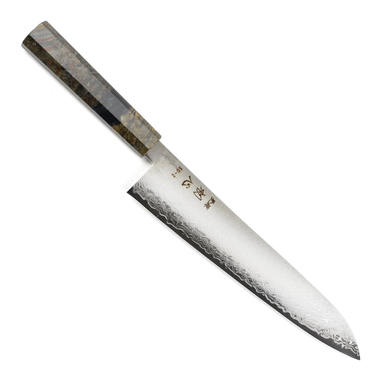 Hatsukokoro Ryuhyo SG2 Damascus 9.4" Gyuto, Stabilized Birch