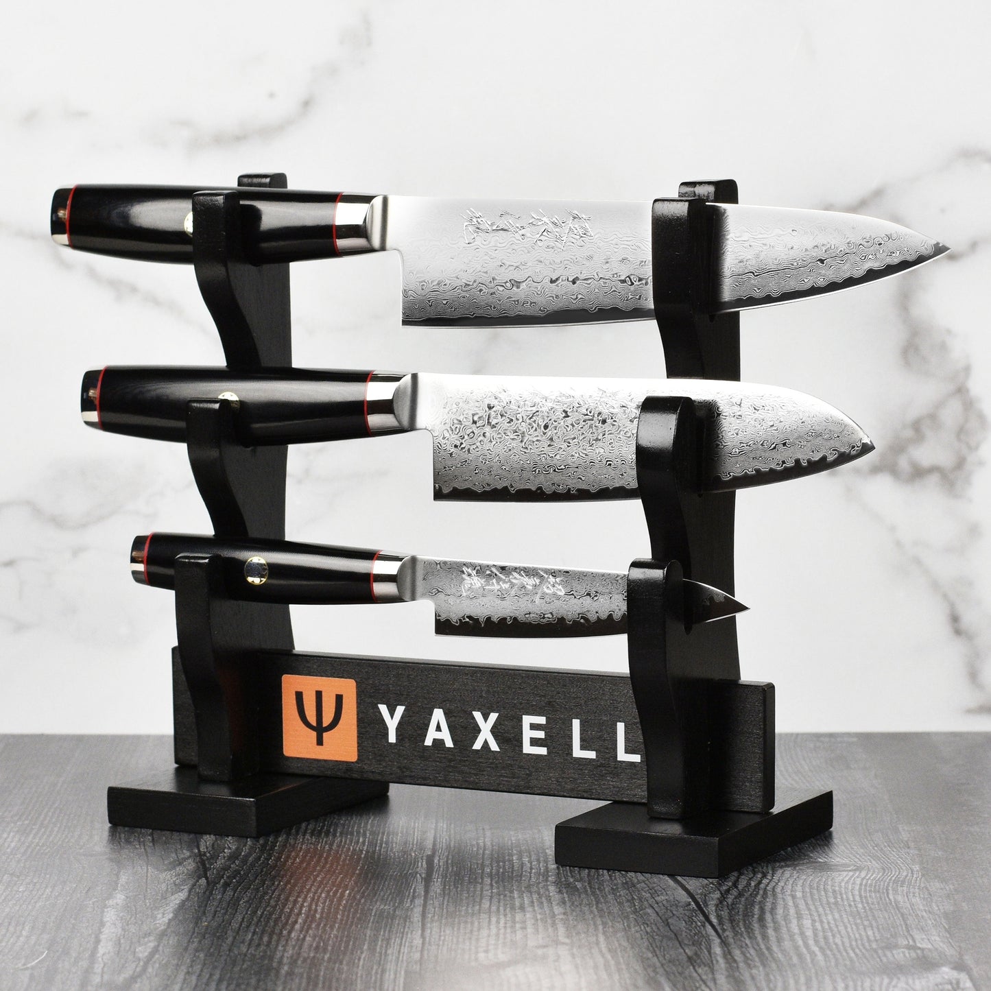 Yaxell Ypsilon SG2 3 Piece Knife Set with Japanese Katana Stand