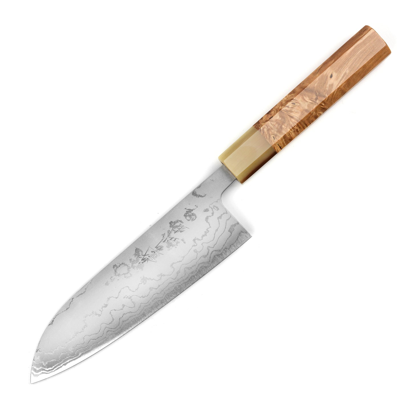 Shiro Kamo Shirogami #2 Damascus 6.5" Santoku
