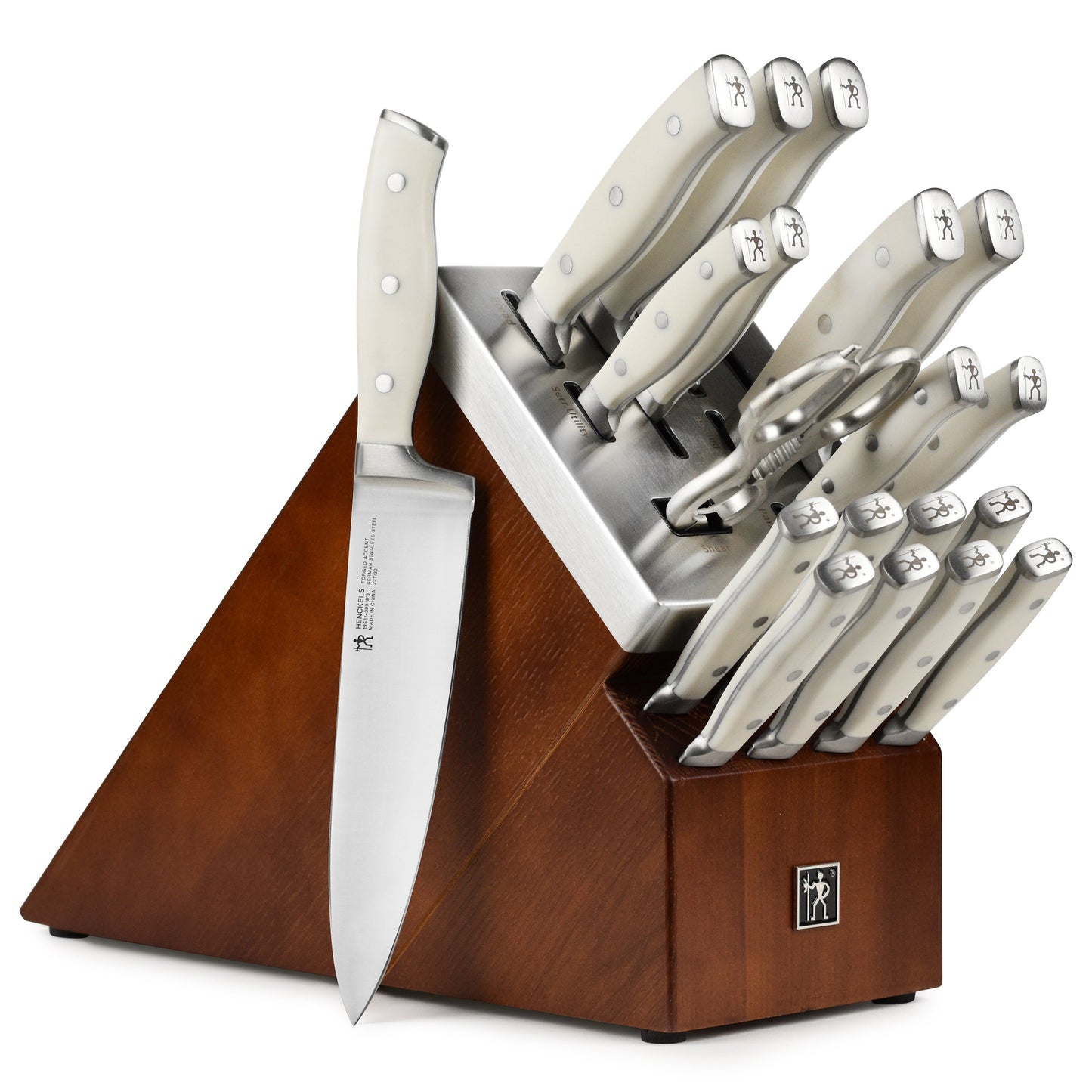 Henckels Forged Accent 20 Piece Self-Sharpening Knife Block Set, Off-White Handles