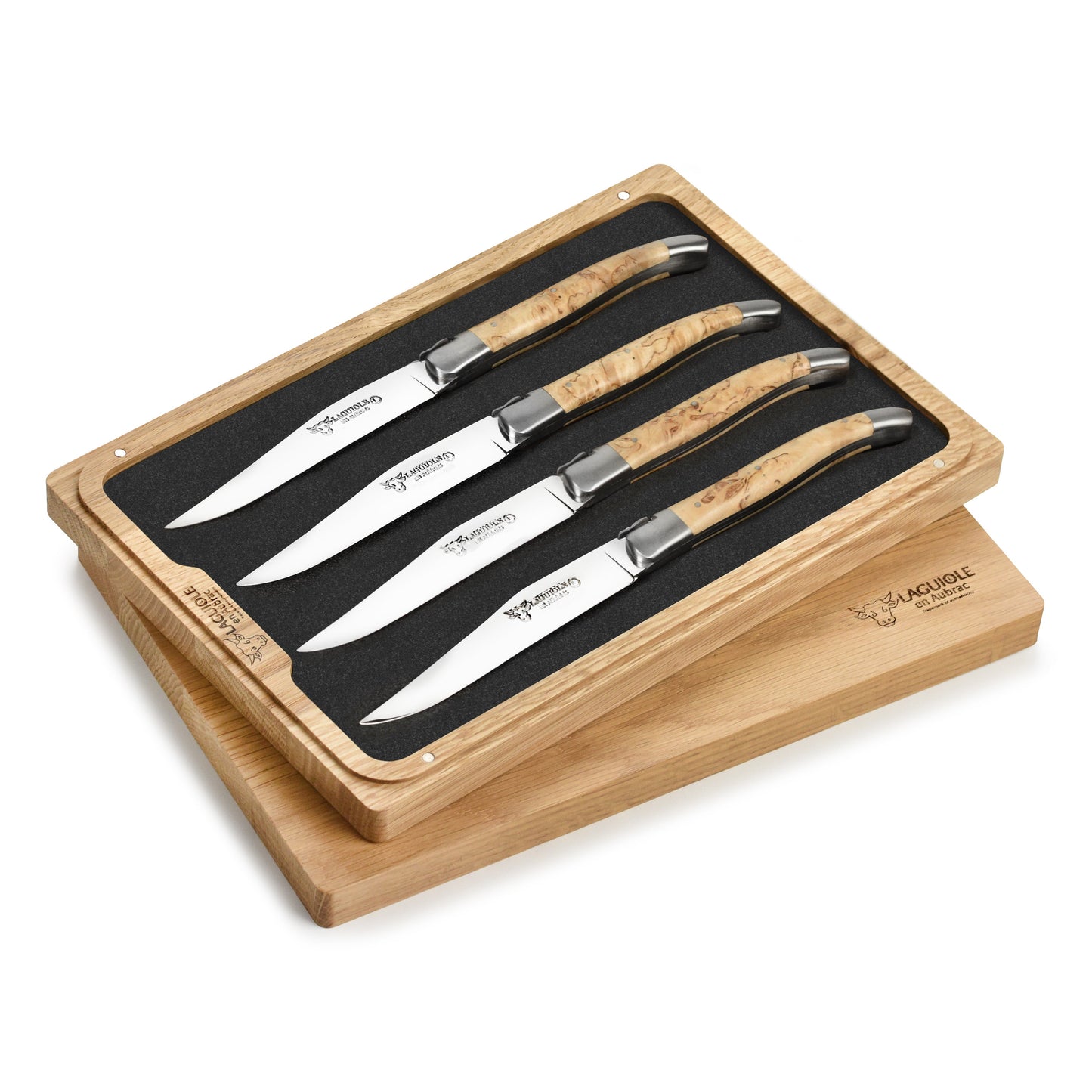 Laguiole en Aubrac 4 Piece Stainless Steel Steak Knife Set with Birchwood Handles