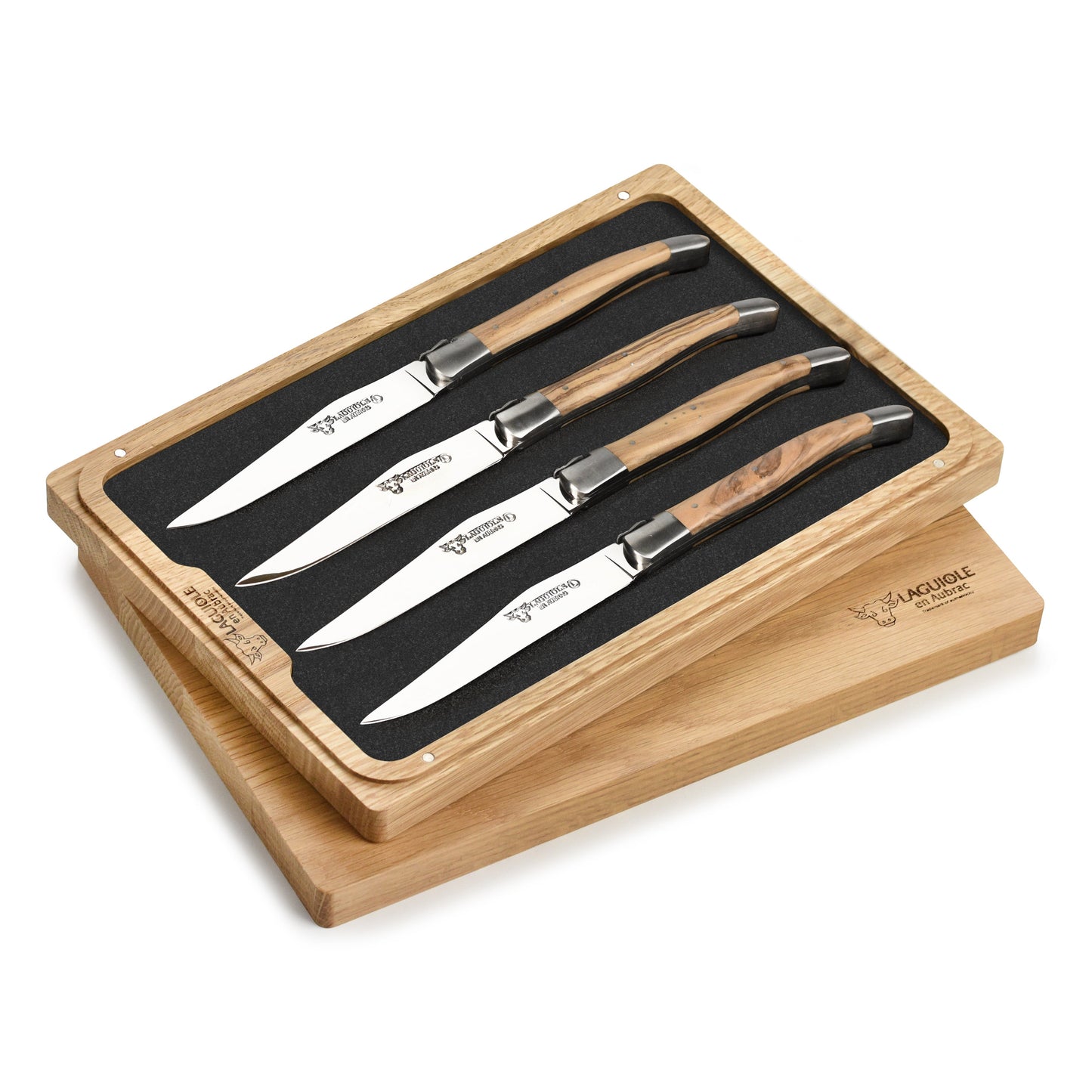 Laguiole en Aubrac 4 Piece Stainless Steel Steak Knife Set with Olive Wood Handles