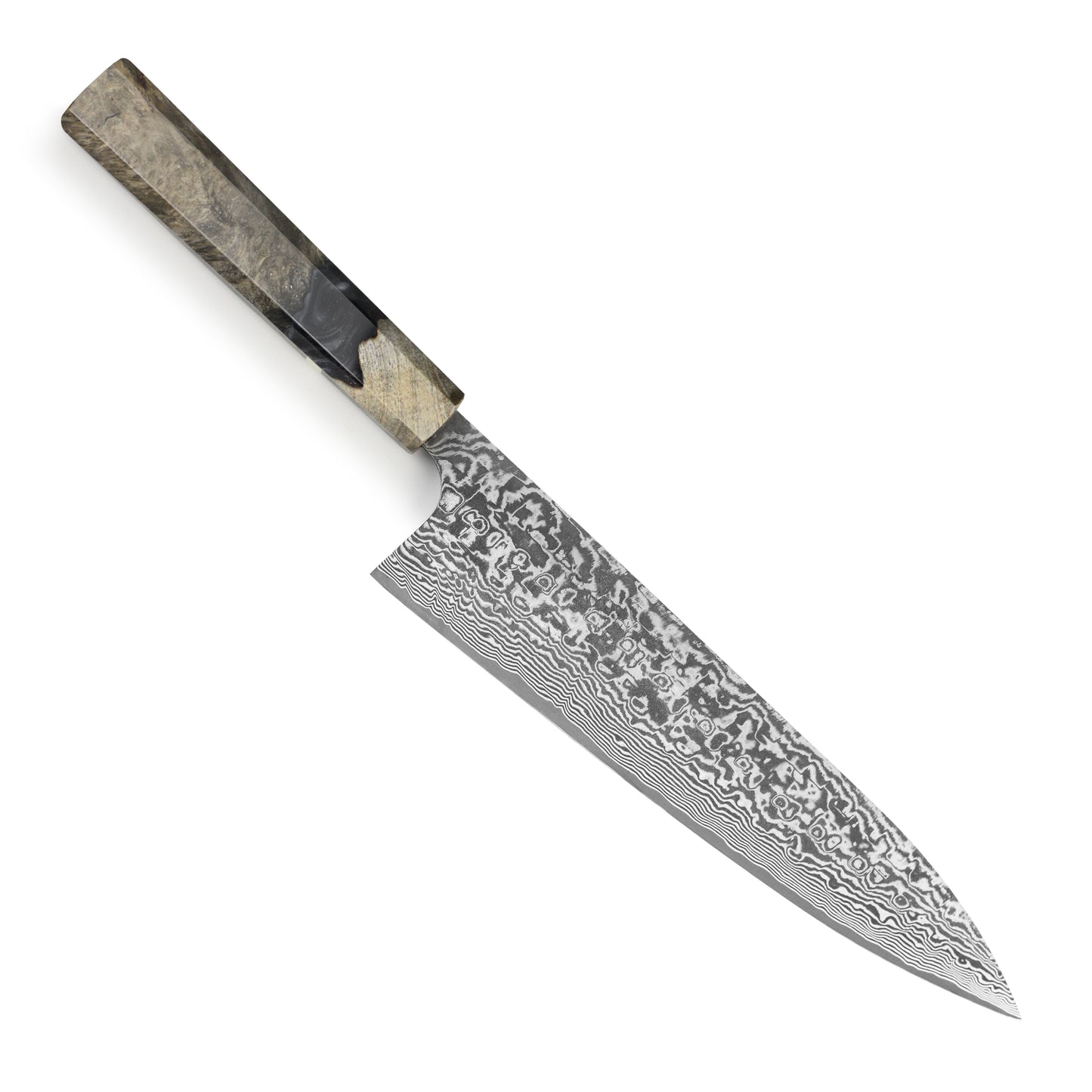 Saji SG2 Black Damascus 8.25" Gyuto, Stabilized Birch
