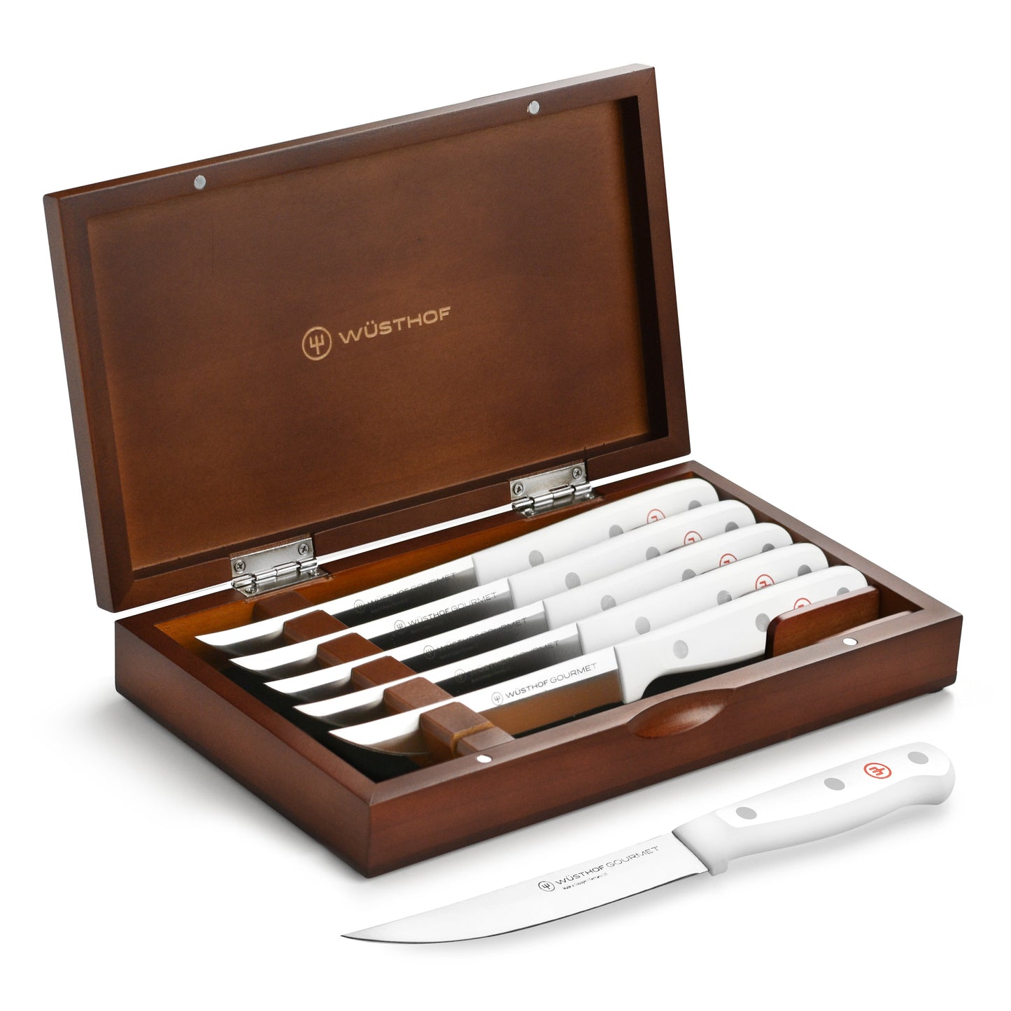 Wusthof Gourmet 6 Piece Steak Knife Set with Case, White Handles