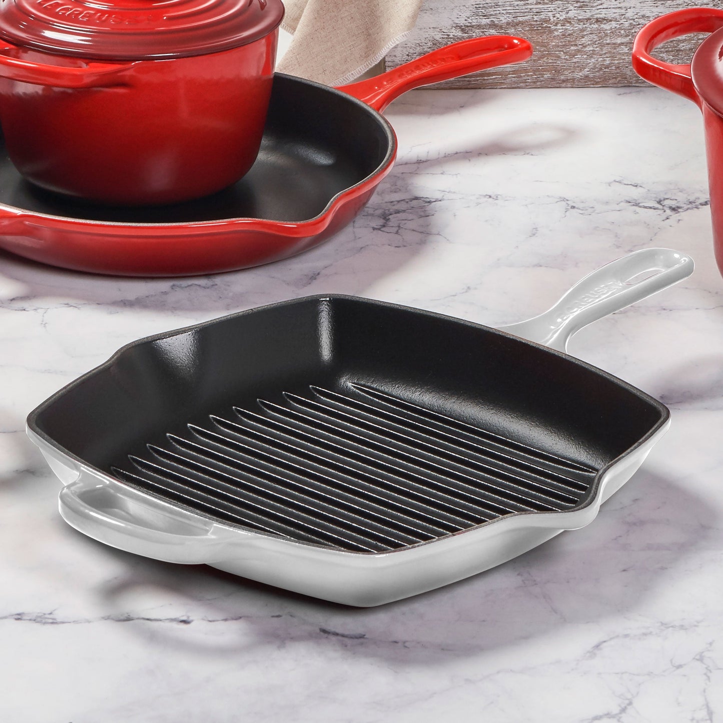 Le Creuset Signature Cast Iron 10.25" White Square Grill Pan