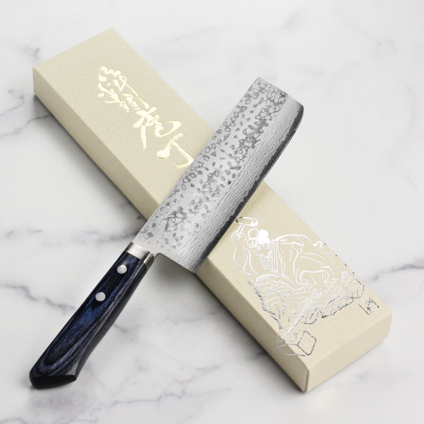 Masutani VG10 Damascus 6.7" Tall Nakiri, Blue Handle