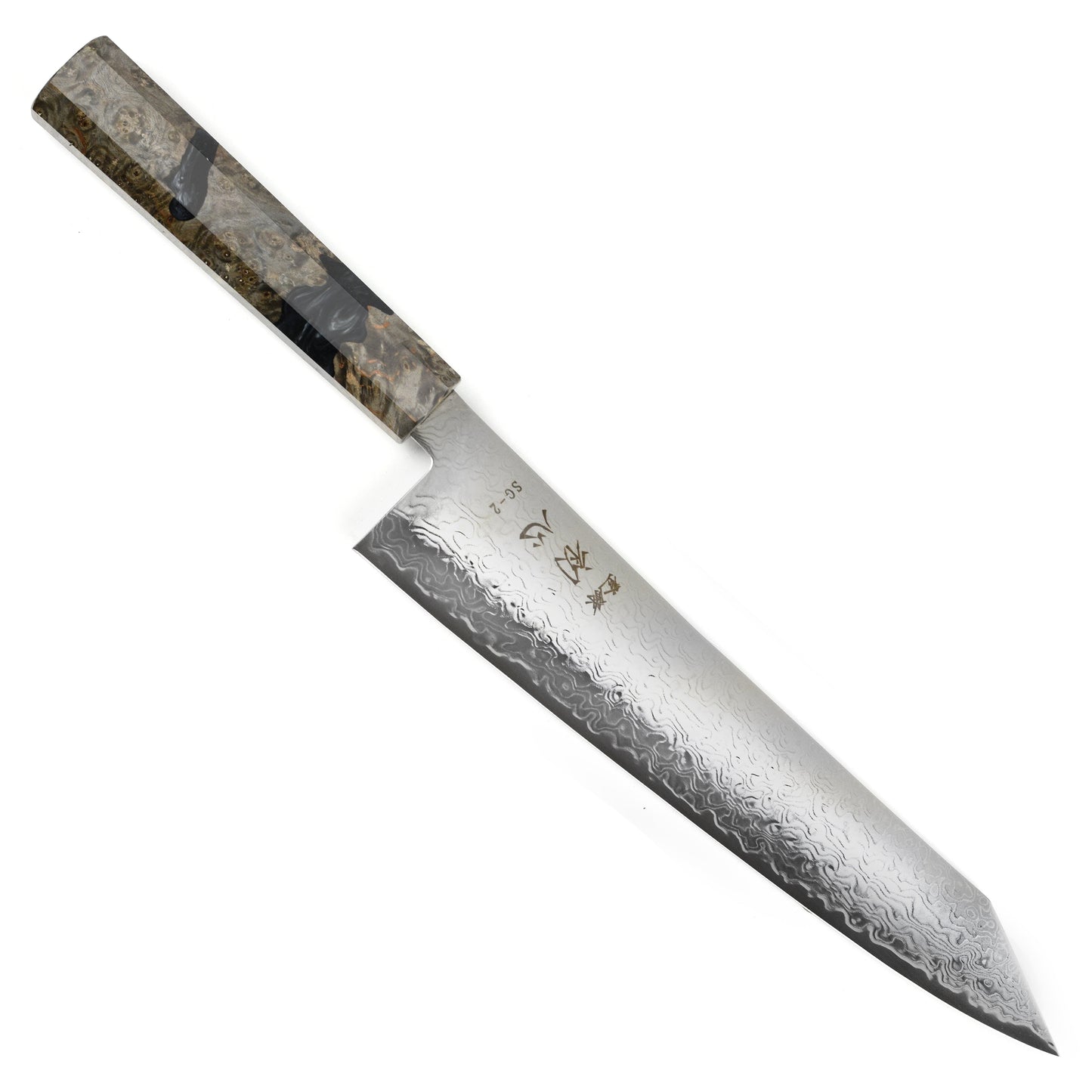 Hatsukokoro Ryuhyo SG2 Damascus 9.4" Kiritsuke Gyuto, Stabilized Birch