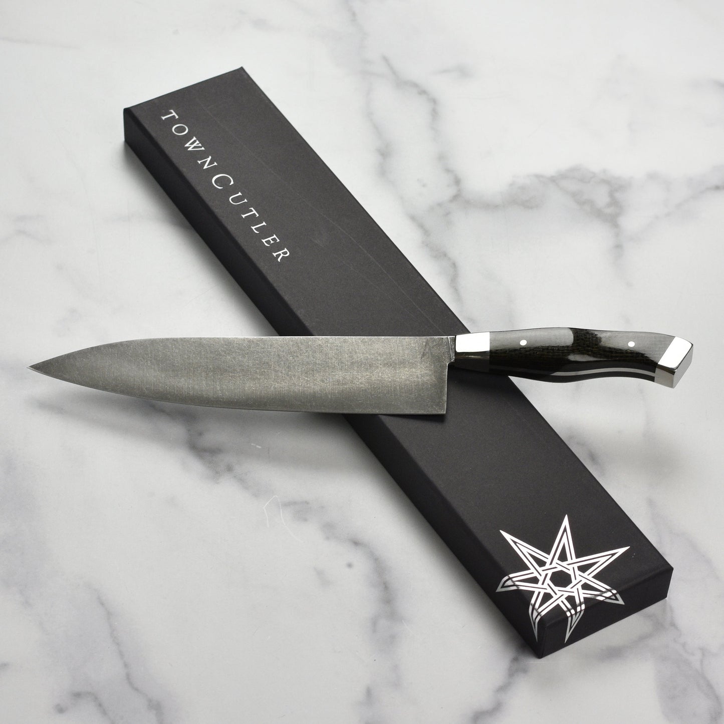 Town Cutler Carbon Pommel 8.5" Chef's Knife with Leather Sheath
