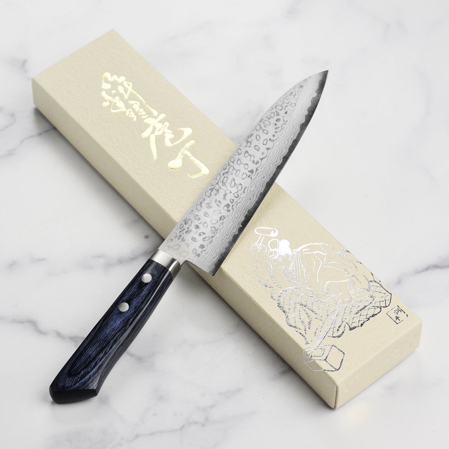 Masutani VG10 Damascus 7" Gyuto, Blue Handle