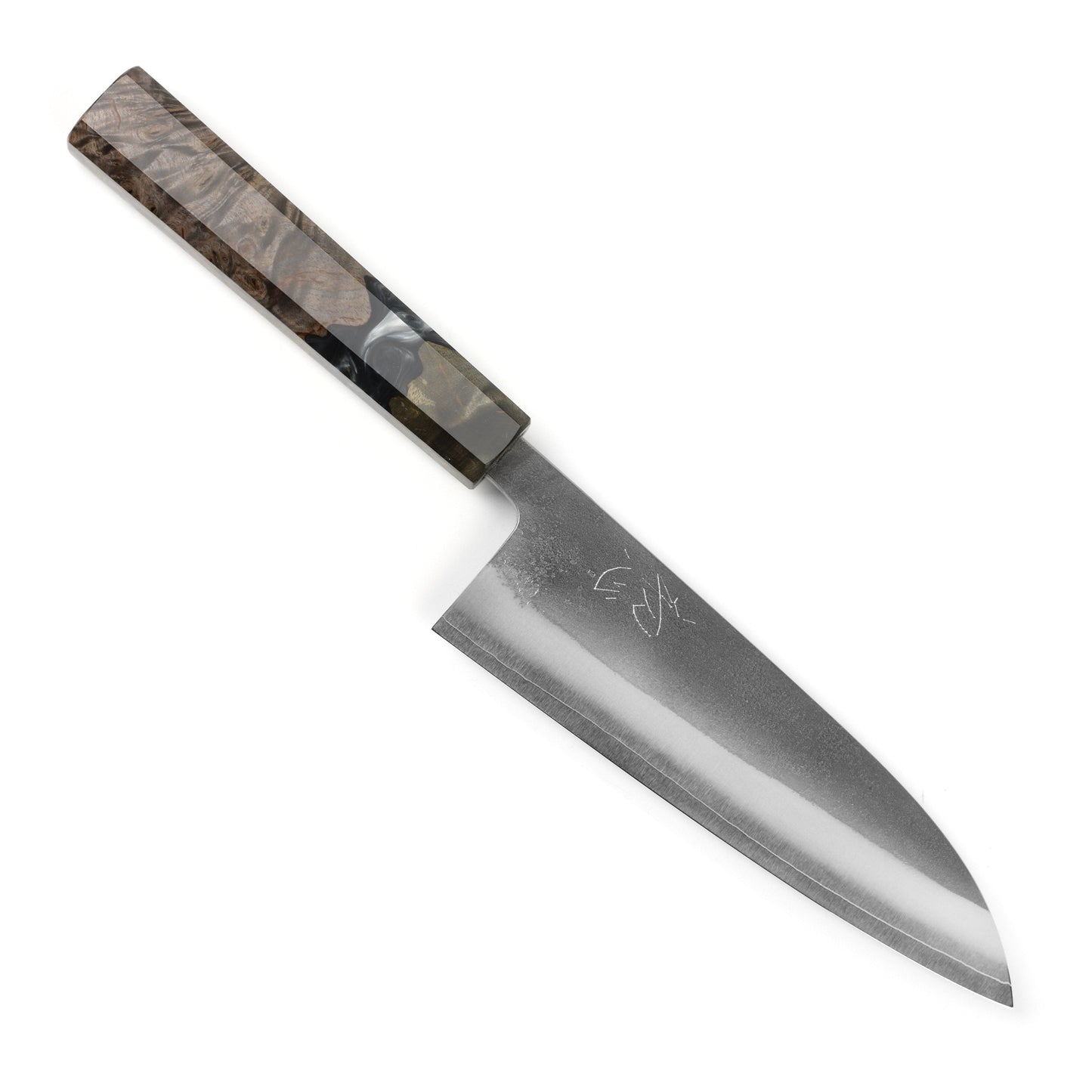 Yoshikane SKD Nashiji Stainless Clad 6.5" Santoku, Stabilized Birch