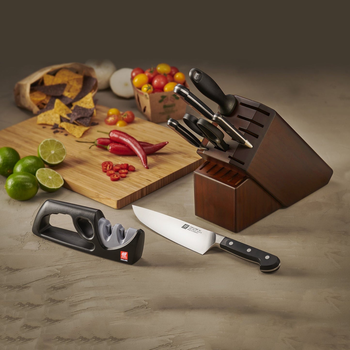 Zwilling Pro 7 Piece Acacia Knife Block Set with Bonus Sharpener