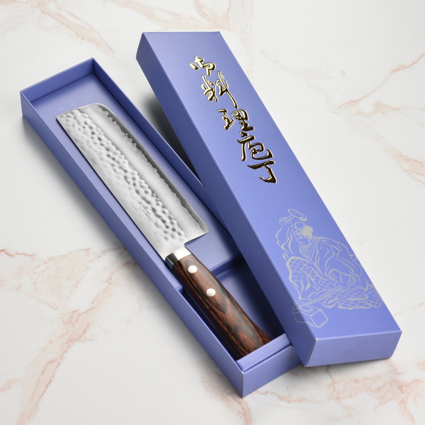 Masutani VG1 Hammered 6.7" Nakiri, Brown Handle