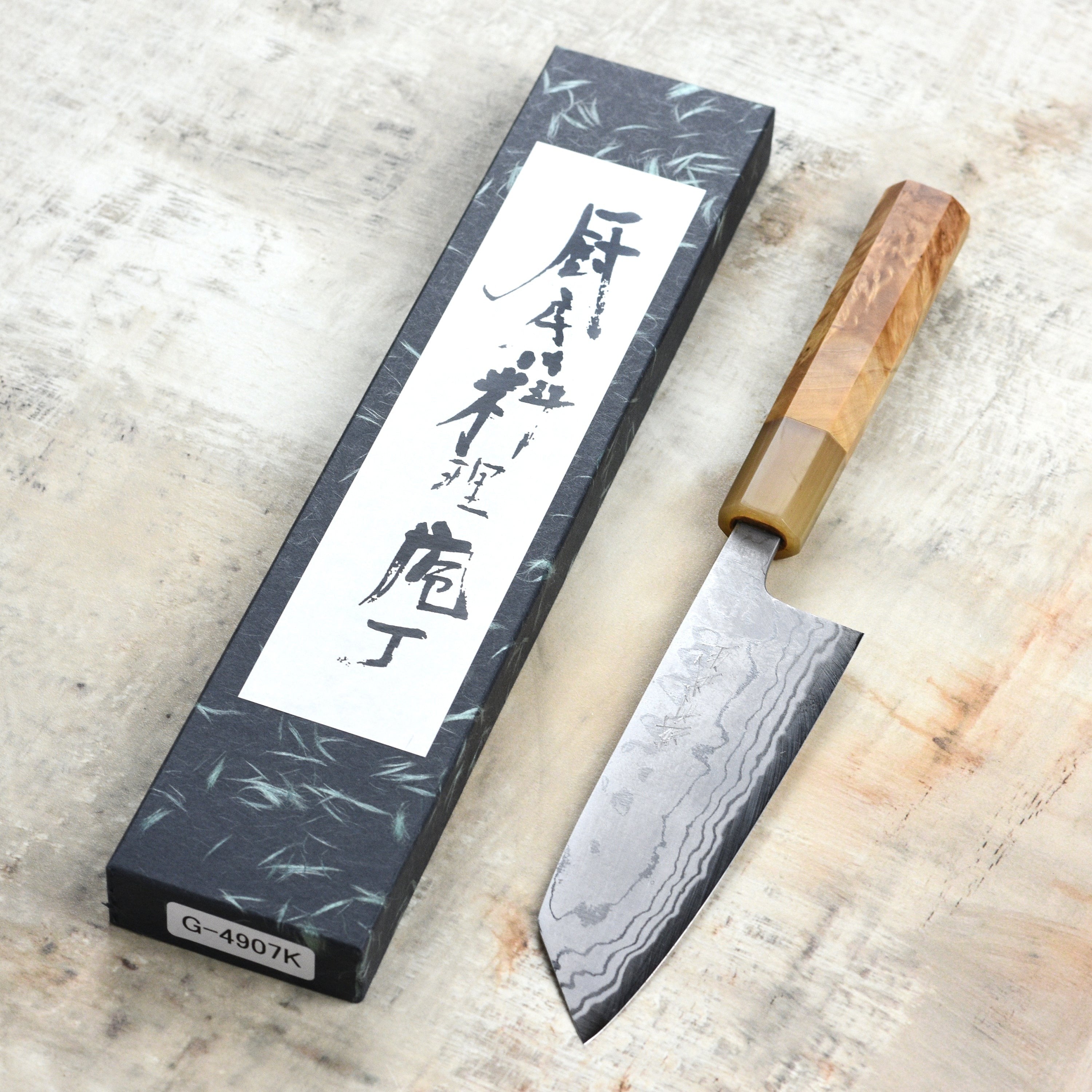 Shiro Kamo Shirogami #2 Damascus 5.1" Ko-Bunka