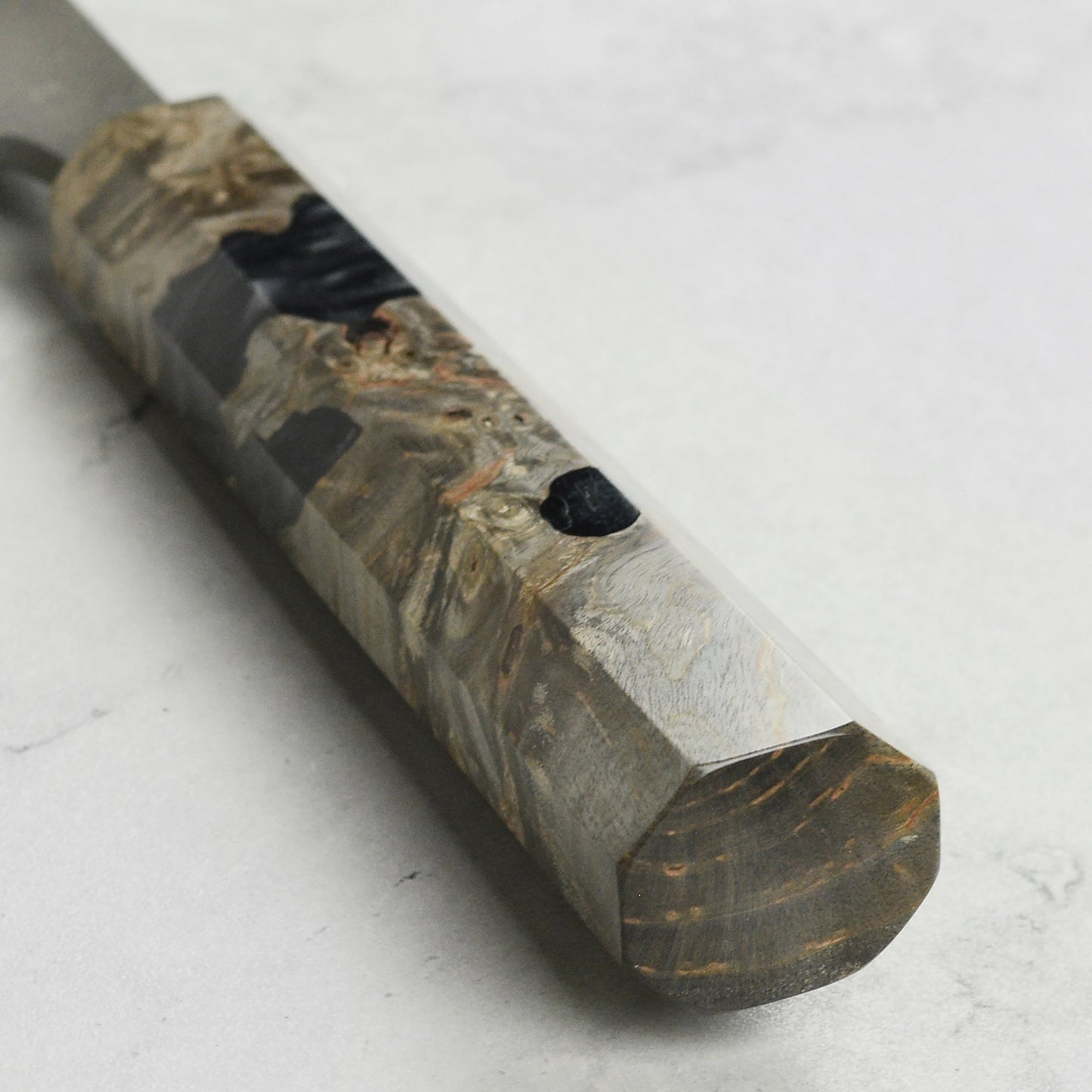 Hatsukokoro Shinkiro Aogami Super Kurouchi Damascus 9.4" Kiritsuke, Stabilized Birch