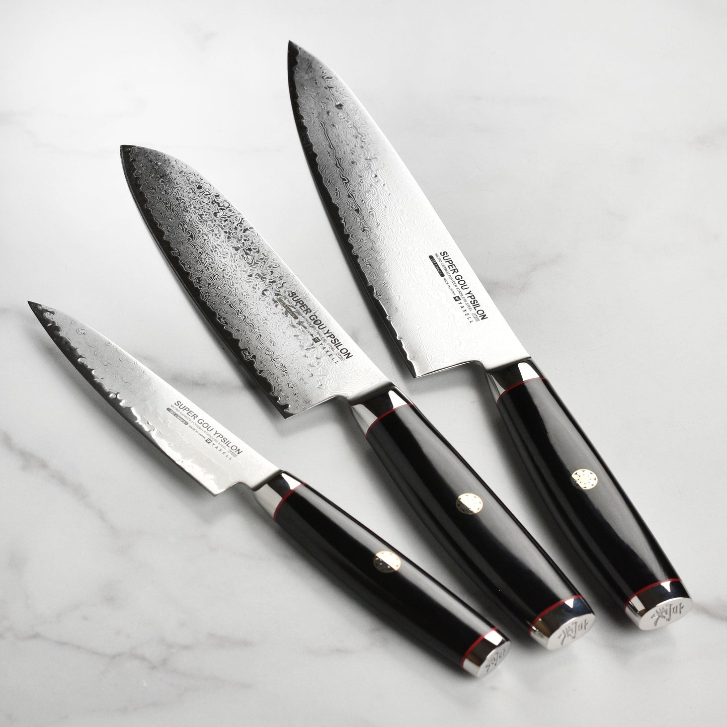 Yaxell Ypsilon SG2 3 Piece Knife Set with Japanese Katana Stand