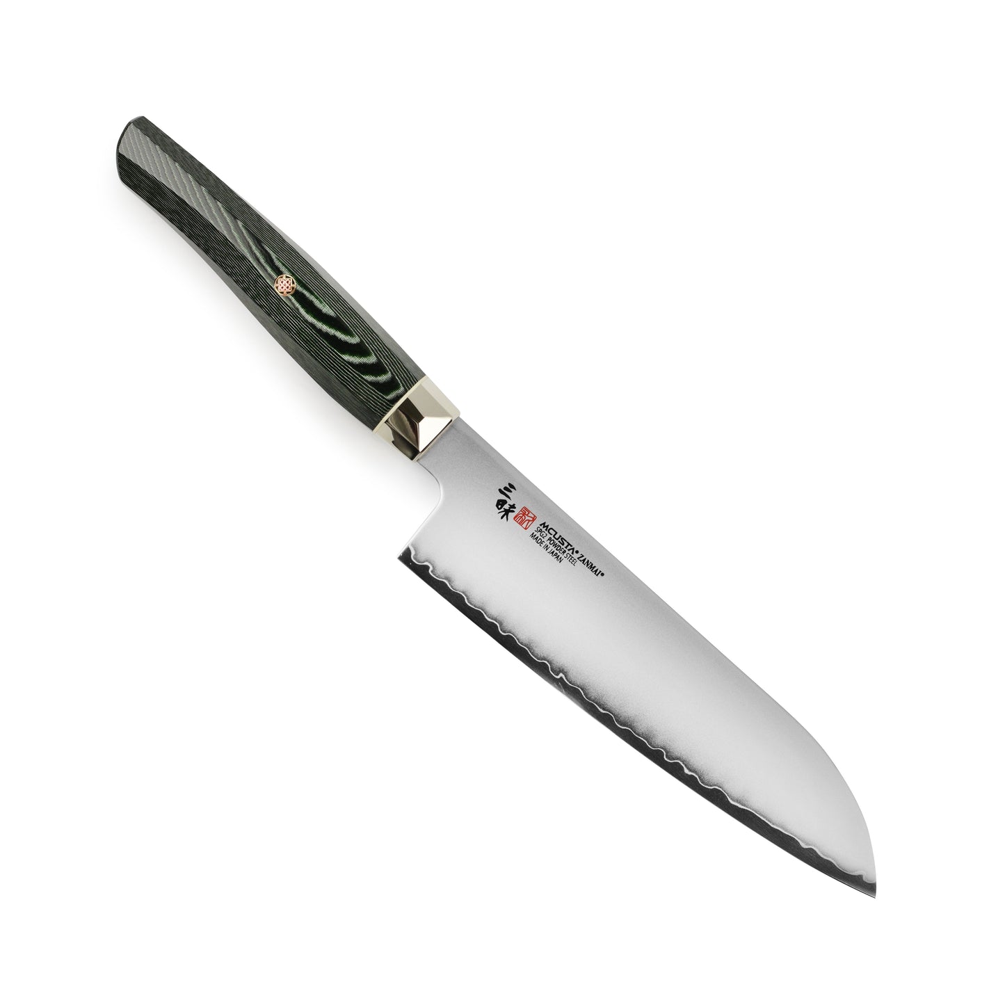Zanmai Revolution SG2 7" Santoku Knife with Green Micarta Handle