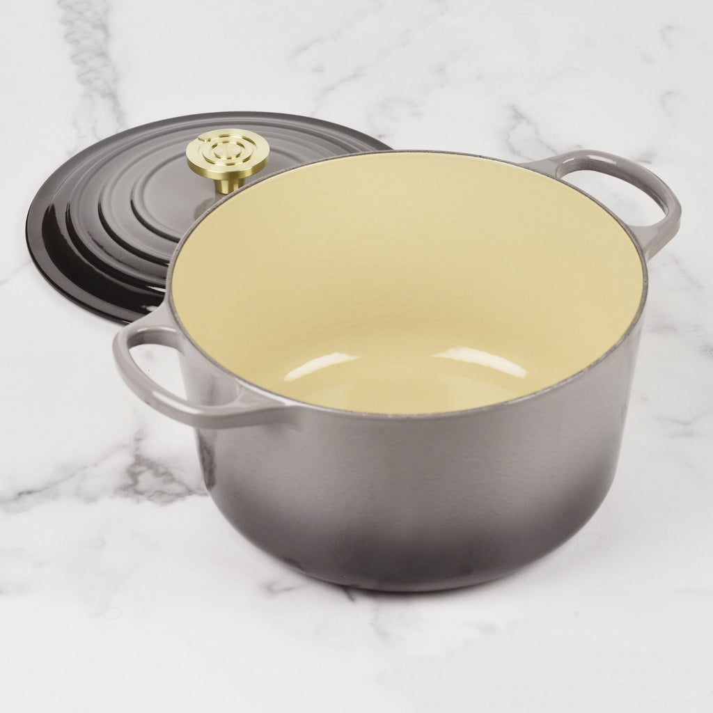 Le Creuset Signature Cast Iron 6.5-quart Oyster Round Deep Oven with Light Gold Crucible Knob