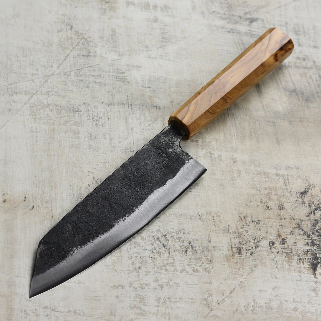 Hatsukokoro Kurogane Aogami #2 Kurouchi 6.5" Bunka, Olivewood