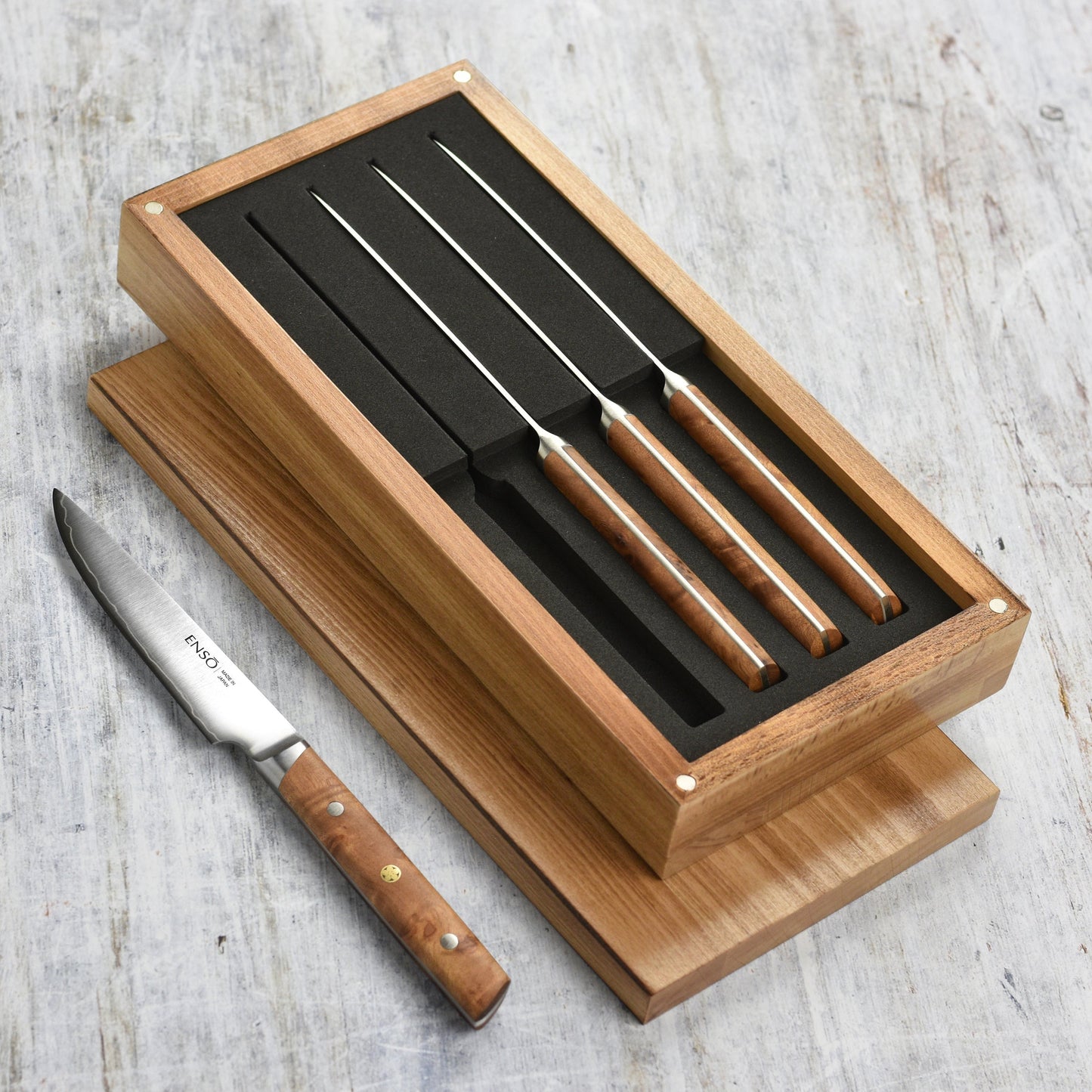 Enso Modern 4 Piece Steak Knife Set, Birchwood