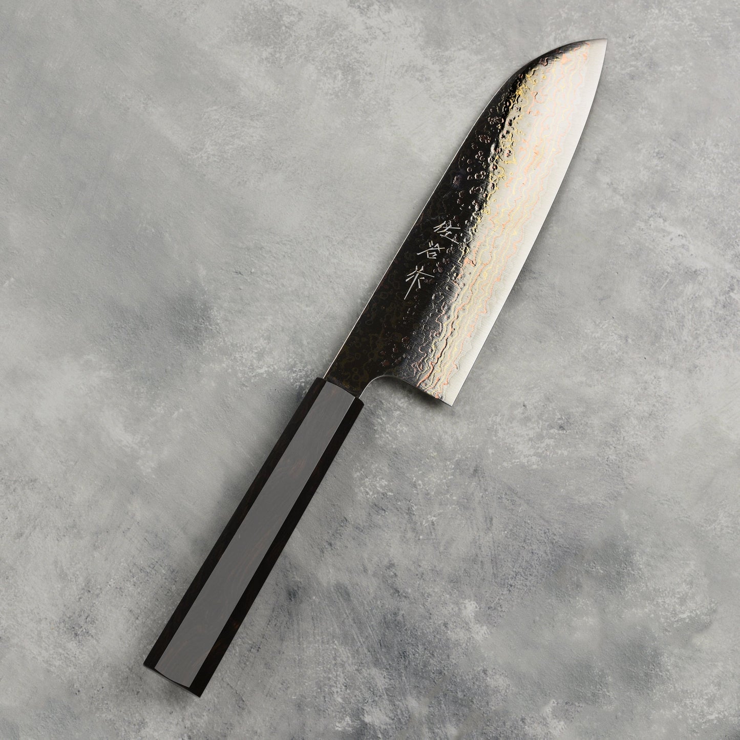 Saji Rainbow Damascus 6.5" Santoku, Ebony