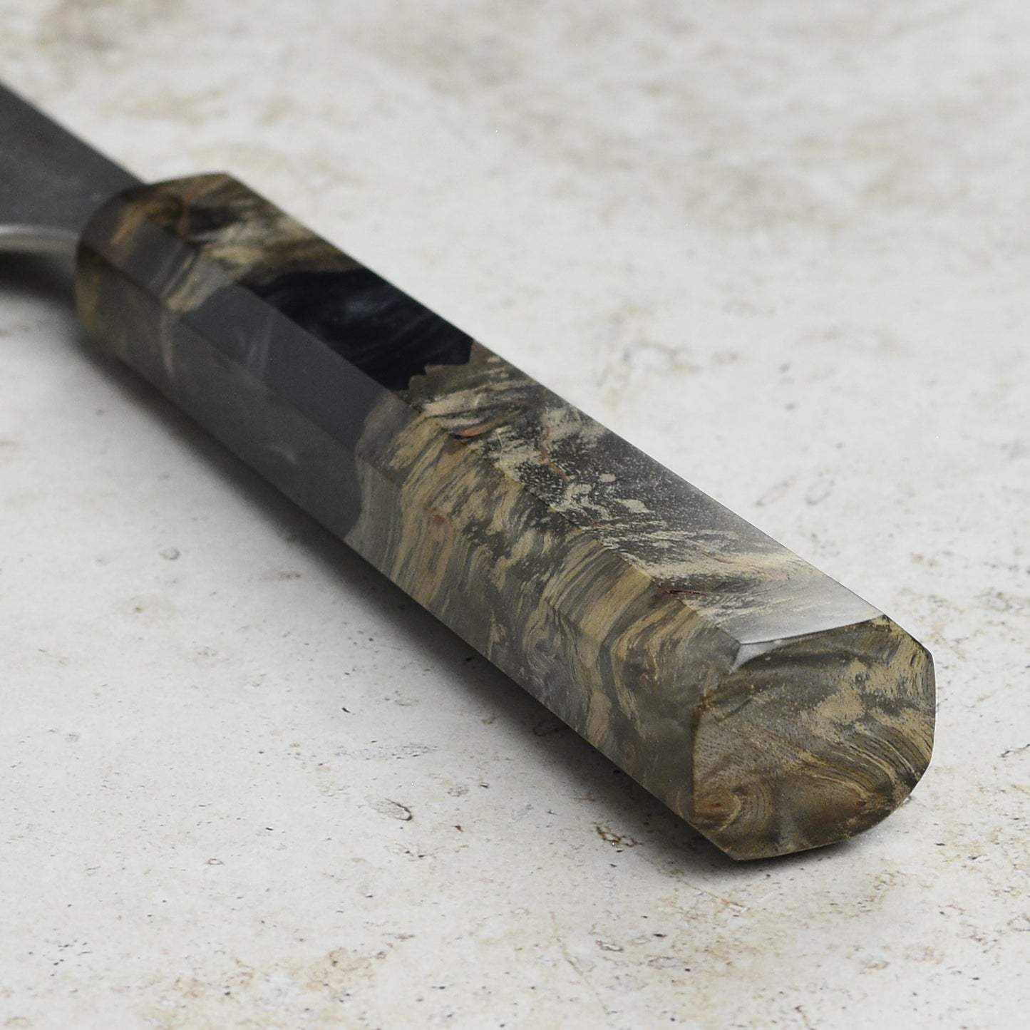 Yoshikane Shirogami #2 Kurouchi Stainless Clad 8.25" Kiritsuke, Stabilized Birch