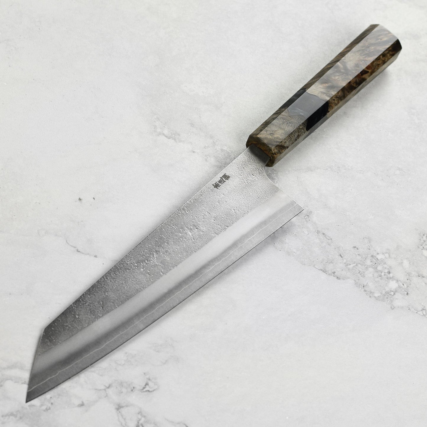 Yoshikane SKD Nashiji Stainless Clad 8.25" Kiritsuke, Stabilized Birch