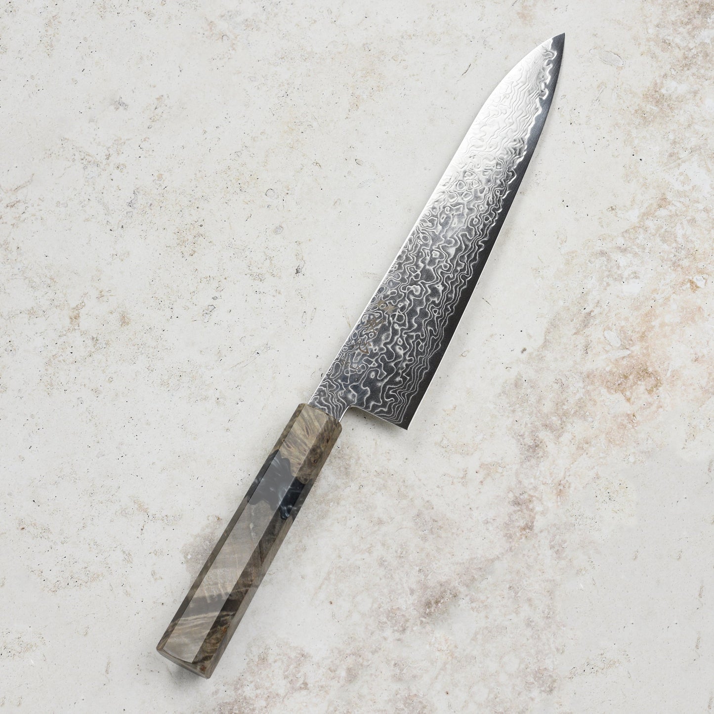Hatsukokoro Ryuhyo SG2 Damascus 8.25" Gyuto, Stabilized Birch