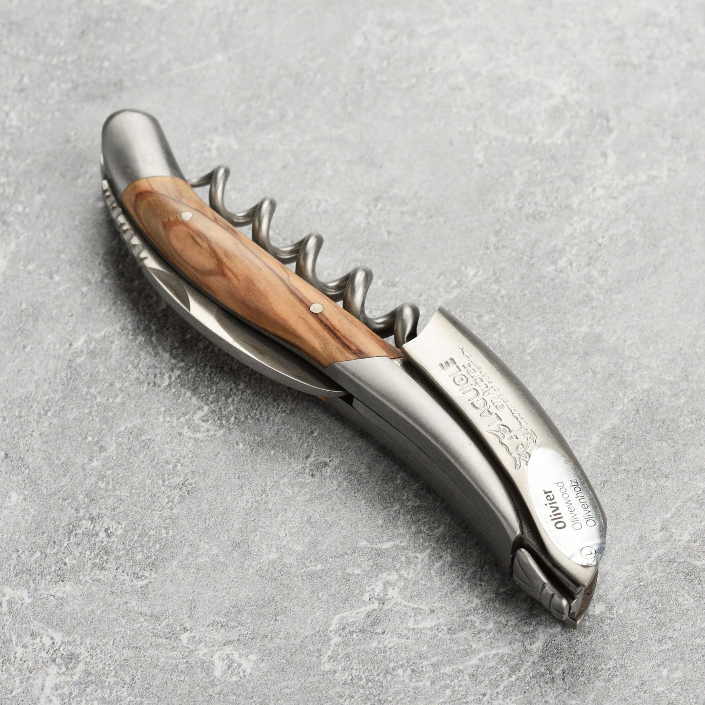 Laguiole en Aubrac Sommelier Stainless Steel Corkscrew with Olive Wood Handle