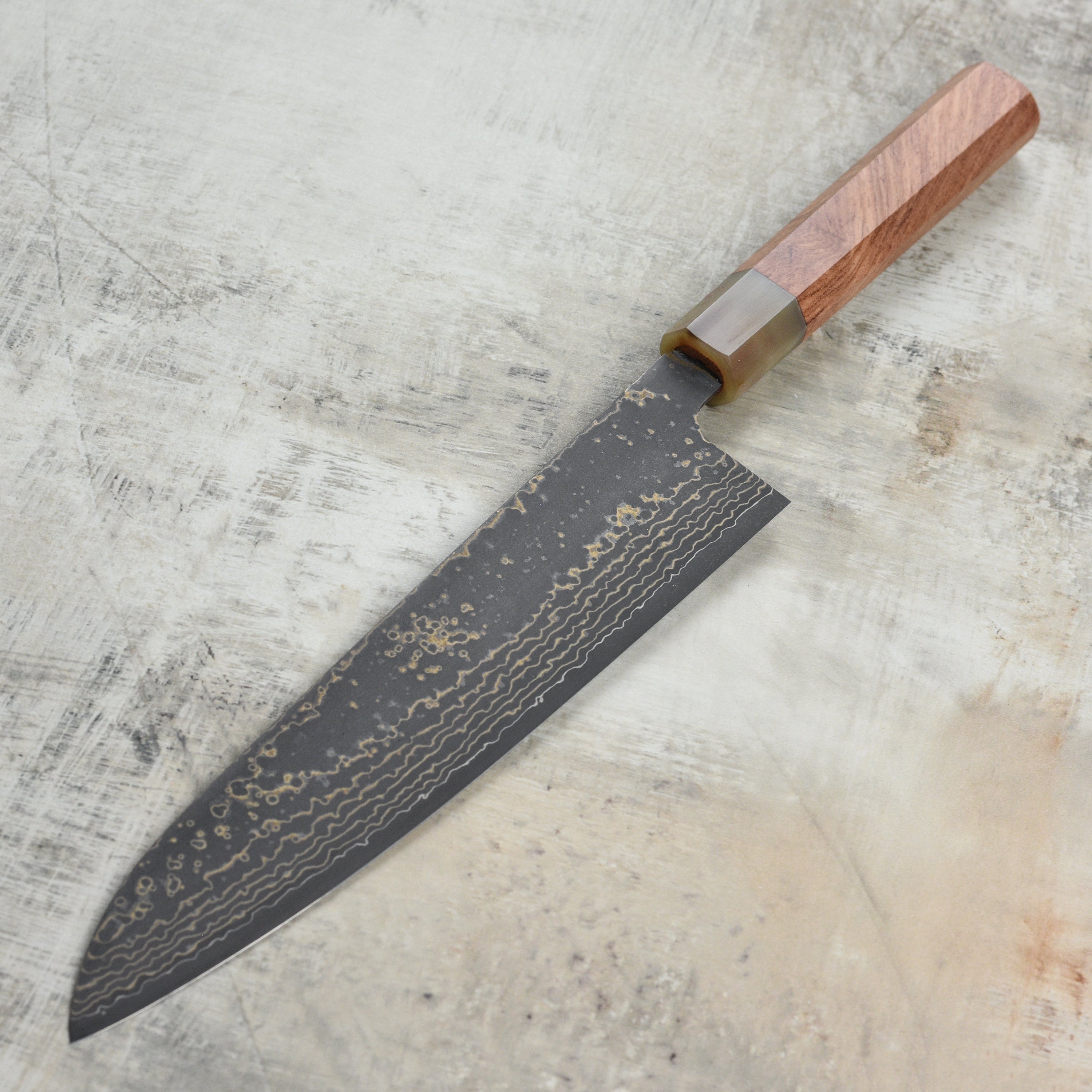 Saji Black Gold Damascus 9.4" Gyuto, Quince Wood