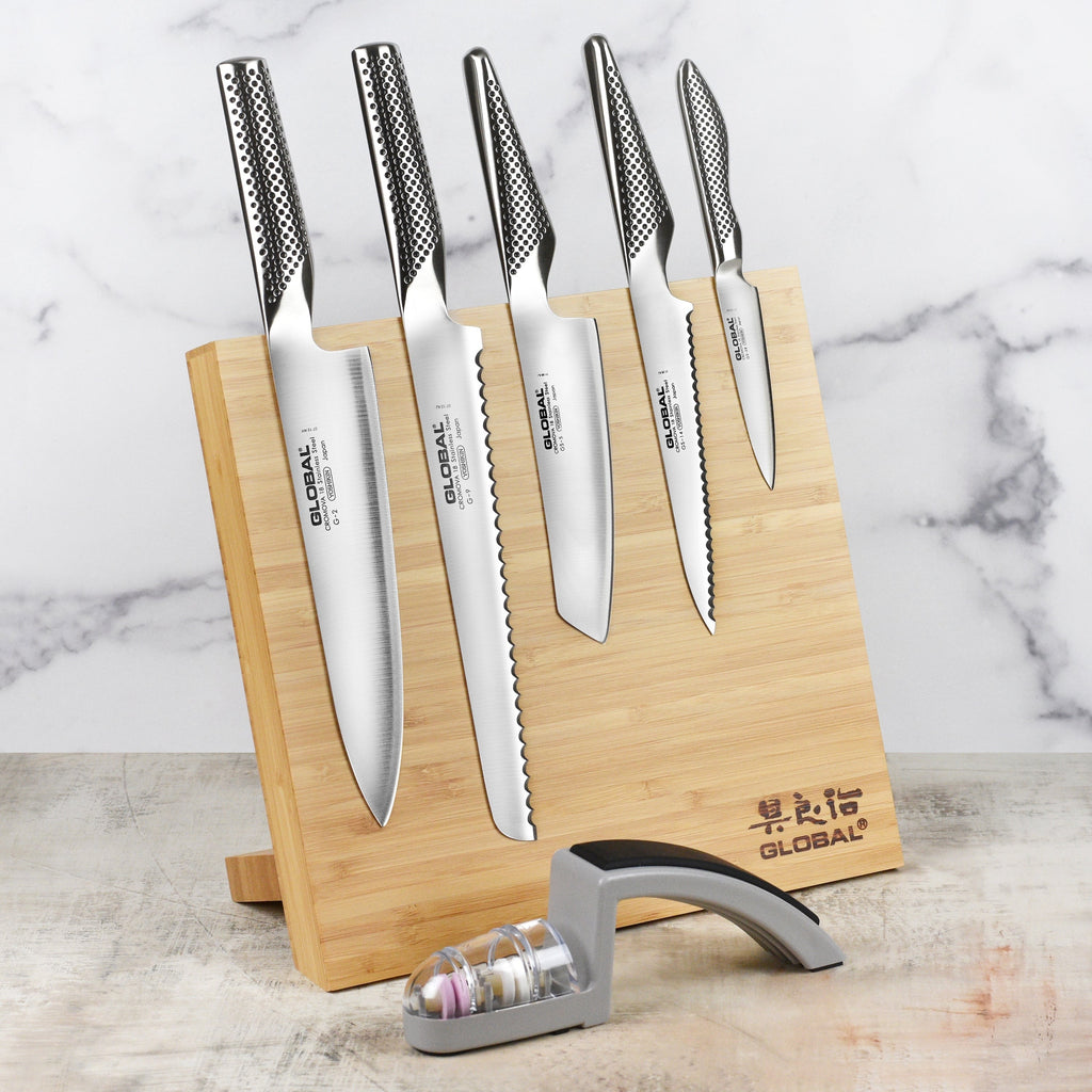 Global 6 Piece Magnetic Easel Knife Set with Bonus Sharpener
