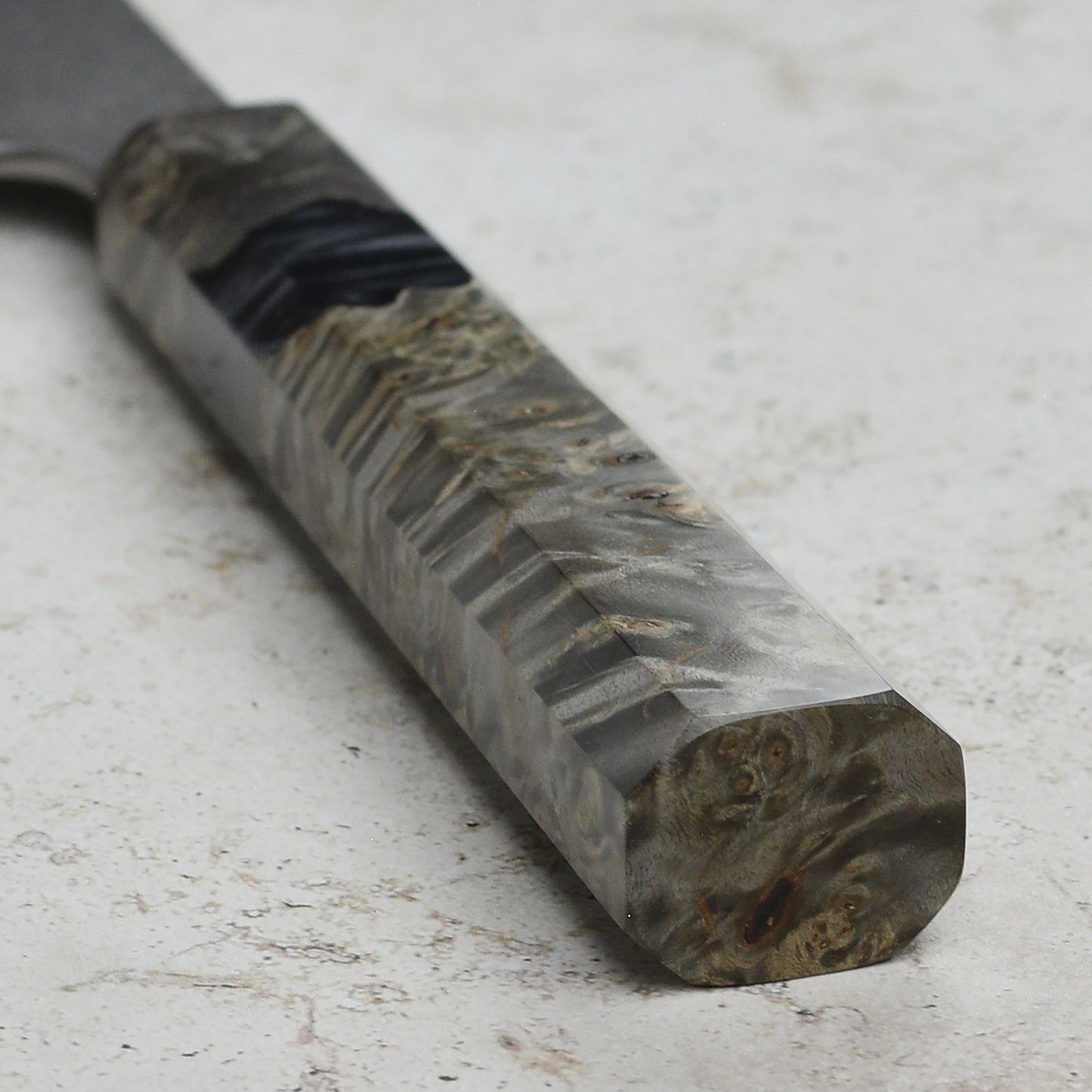 Yoshikane Shirogami #2 Kurouchi Stainless Clad 9.4" Sujihiki, Stabilized Birch