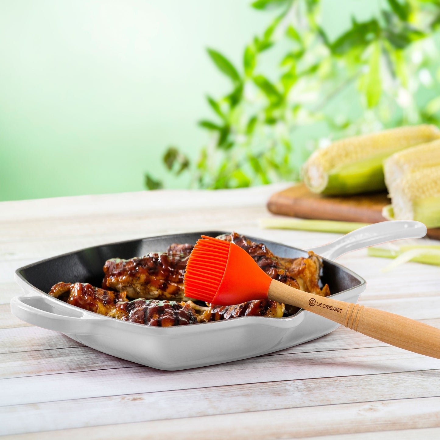 Le Creuset Signature Cast Iron 10.25" White Square Grill Pan