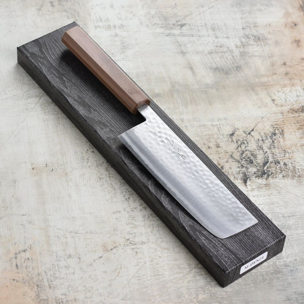 Masutani VG1 Hammered 6.7" Tall Nakiri, Octagonal Walnut Handle