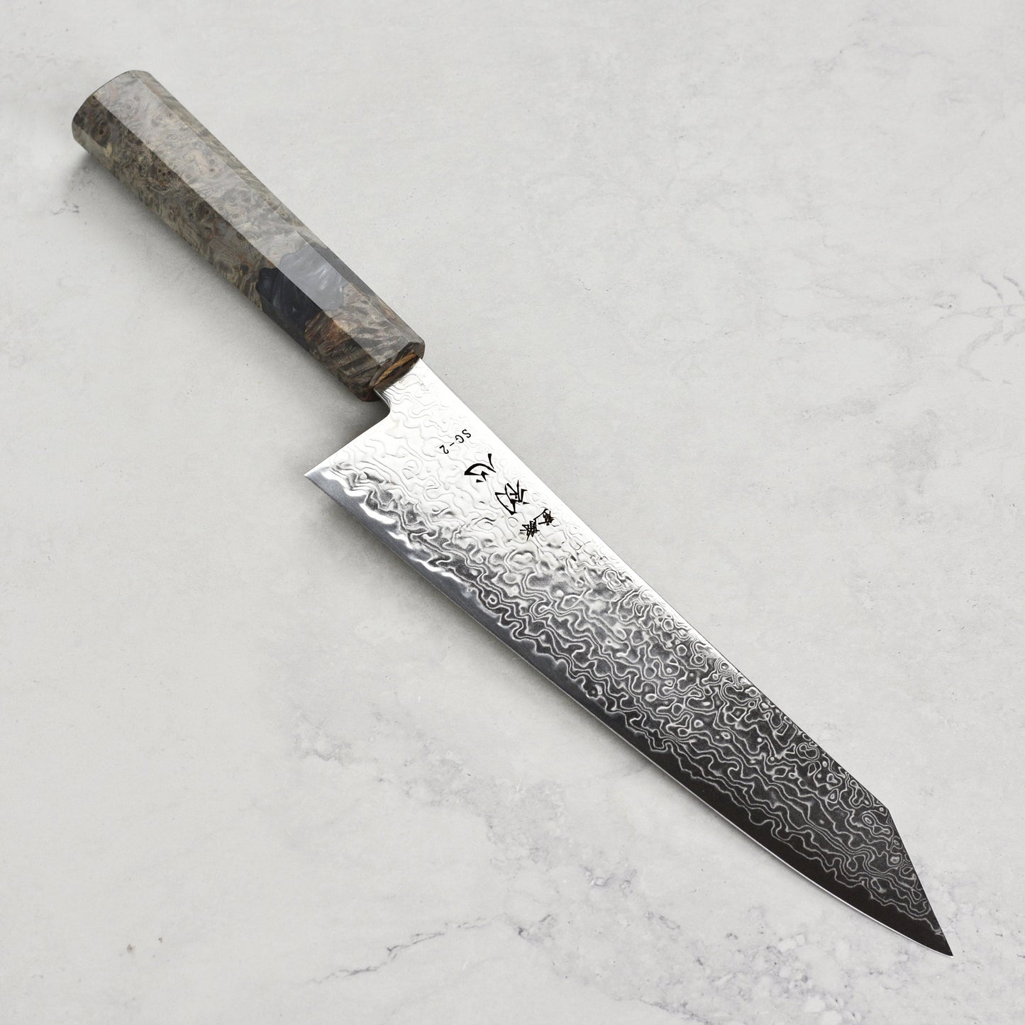 Hatsukokoro Ryuhyo SG2 Damascus 8.25" Kiritsuke Gyuto, Stabilized Birch