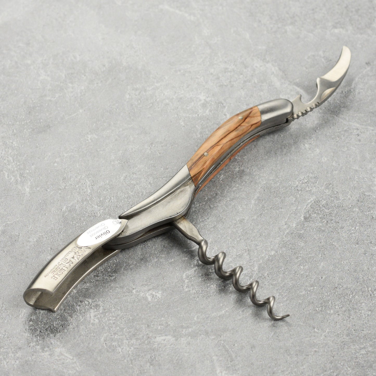 Laguiole en Aubrac Sommelier Stainless Steel Corkscrew with Olive Wood Handle