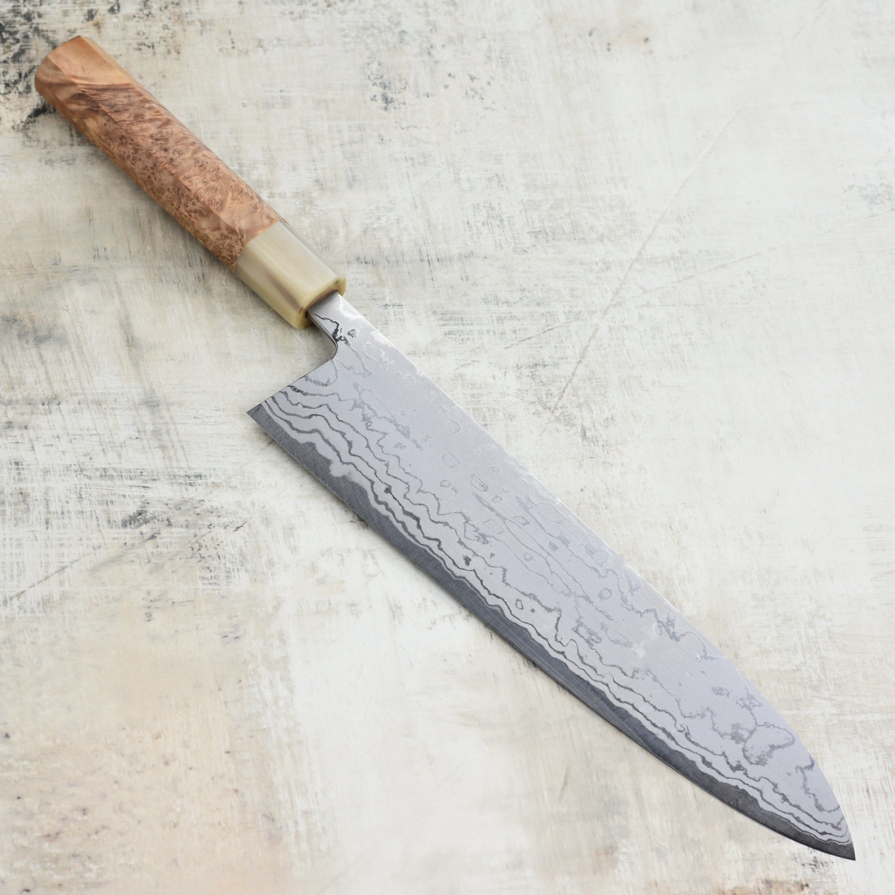 Shiro Kamo Shirogami #2 Damascus 9.4" Gyuto