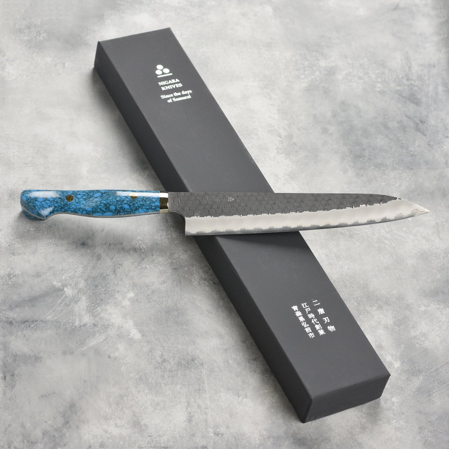Nigara SG2 Kurouchi Tsuchime 9.4" Gyuto, Blue Turquoise