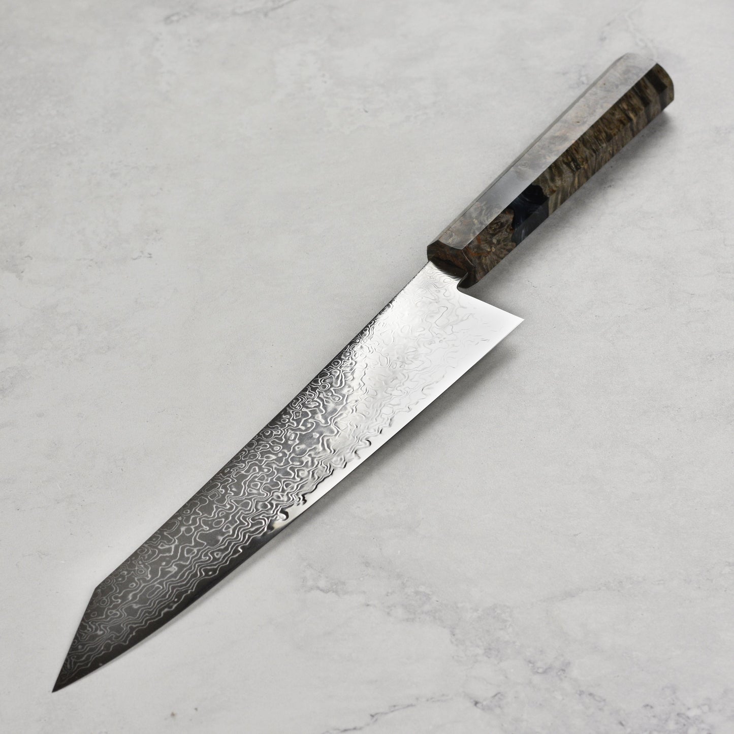 Hatsukokoro Ryuhyo SG2 Damascus 9.4" Kiritsuke Gyuto, Stabilized Birch