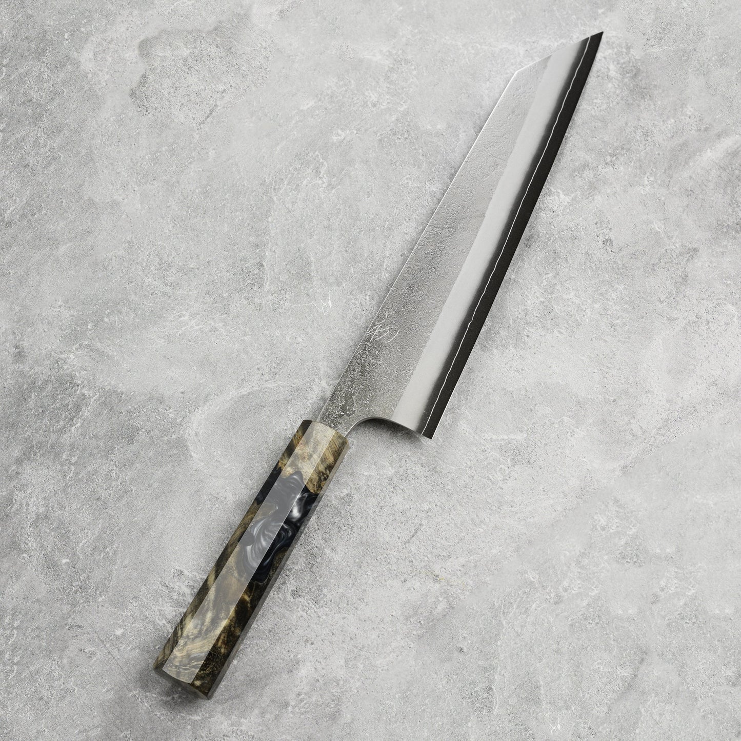 Yoshikane SKD Nashiji Stainless Clad 9.4" Kiritsuke, Stabilized Birch