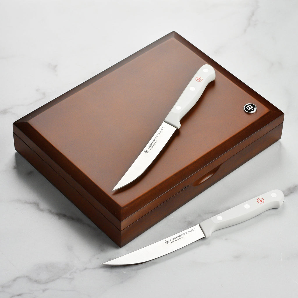 Wusthof Gourmet 8 Piece Steak Knife Set with Case, White Handles