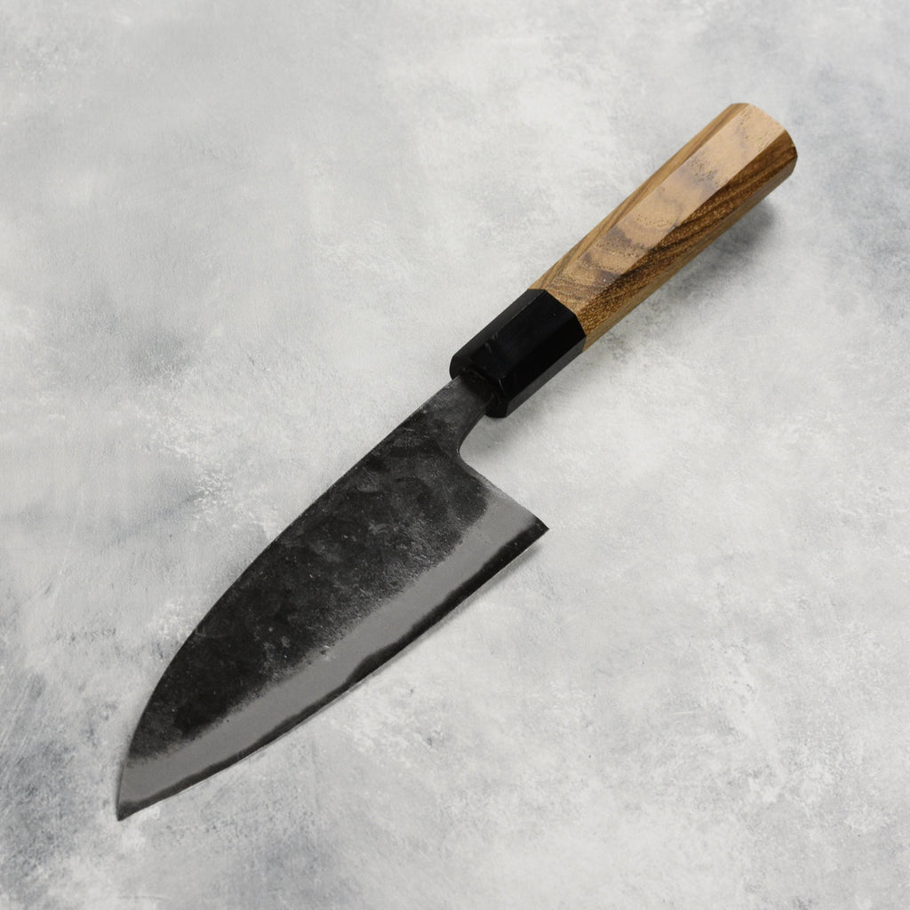 Hatsukokoro Kurokaze Aogami #2 Kurouchi 5.9" Double Bevel Deba, Teak