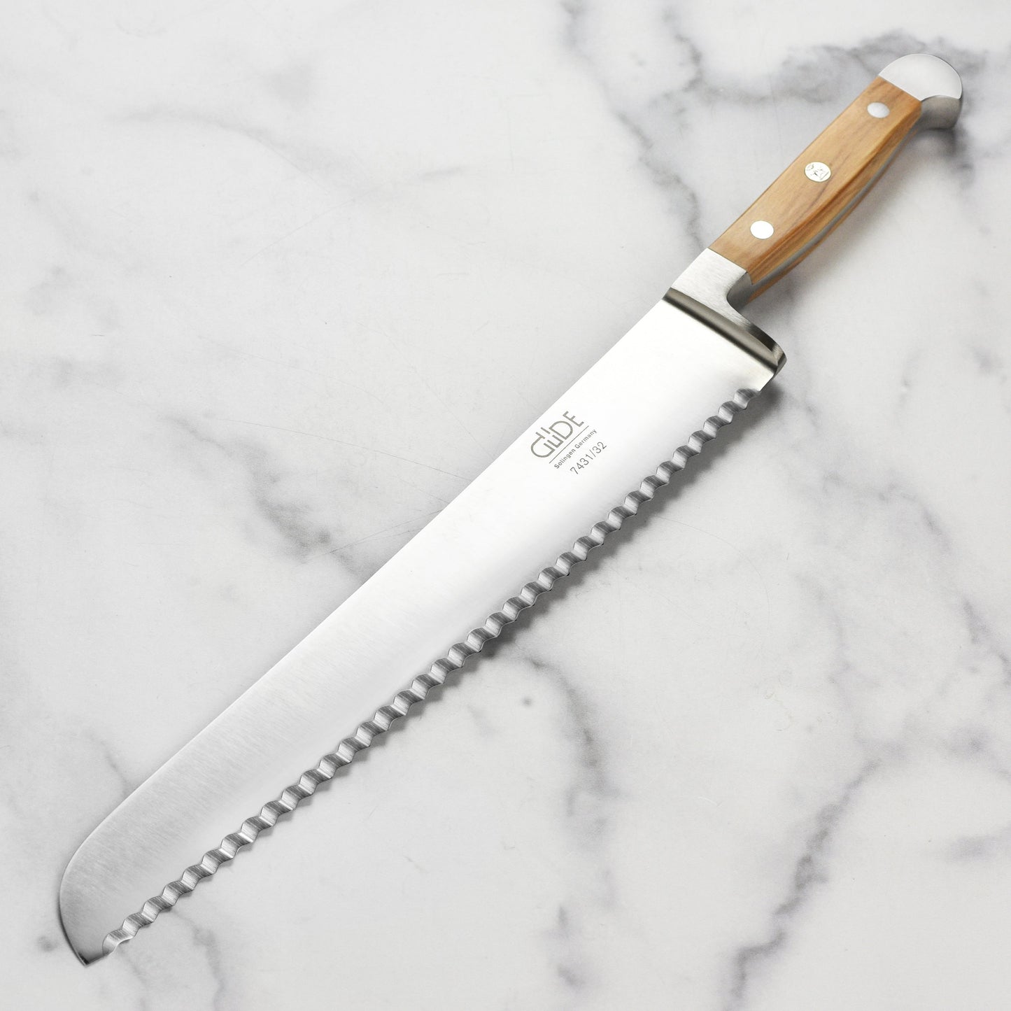 Franz Gude 12.6" Large Bread Knife with Olive Wood Handle, Ambidextrous