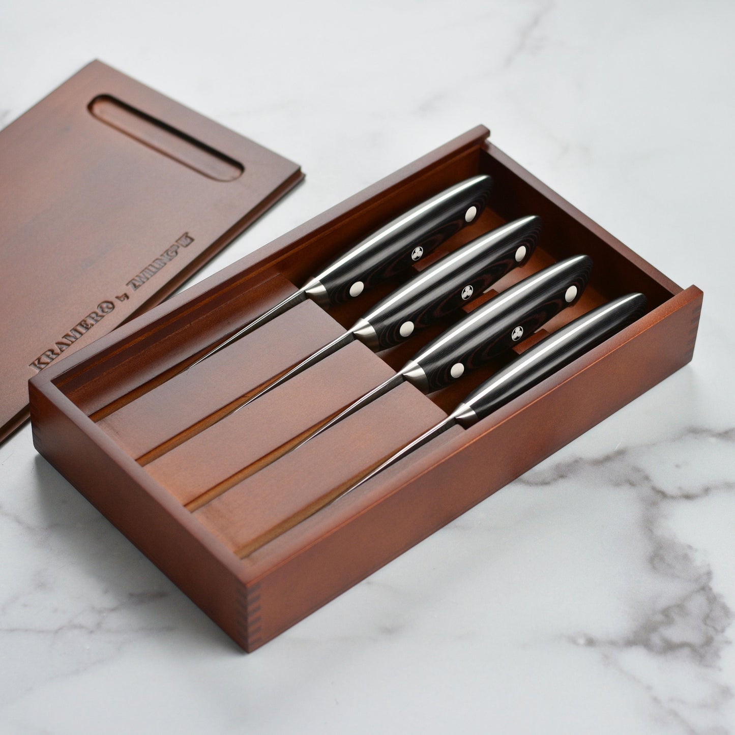 Kramer Stainless Damascus 4 Piece Steak Knife Set with Presentation Chest