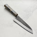 Yoshikane Shirogami #2 Kurouchi Stainless Clad 6.5" Santoku, Stabilized Birch