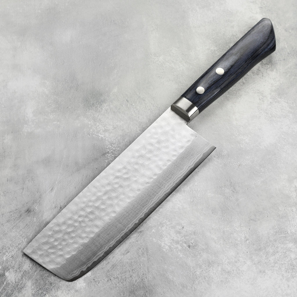 Masutani VG10 Hammered Damascus 6.7" Tall Nakiri, Blue Handle