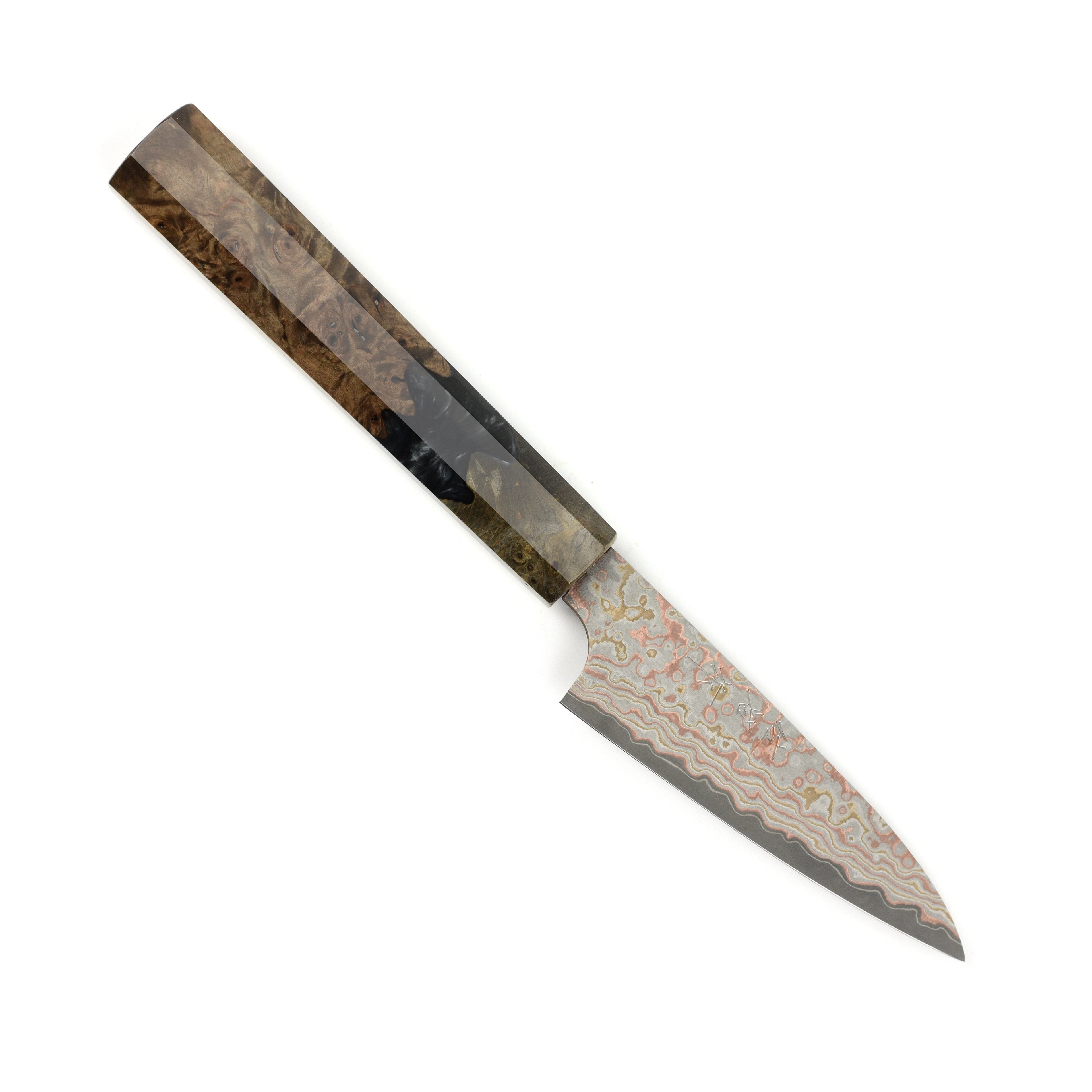 Saji Rainbow Damascus Nashiji 3.5" Petty, Stabilized Birch