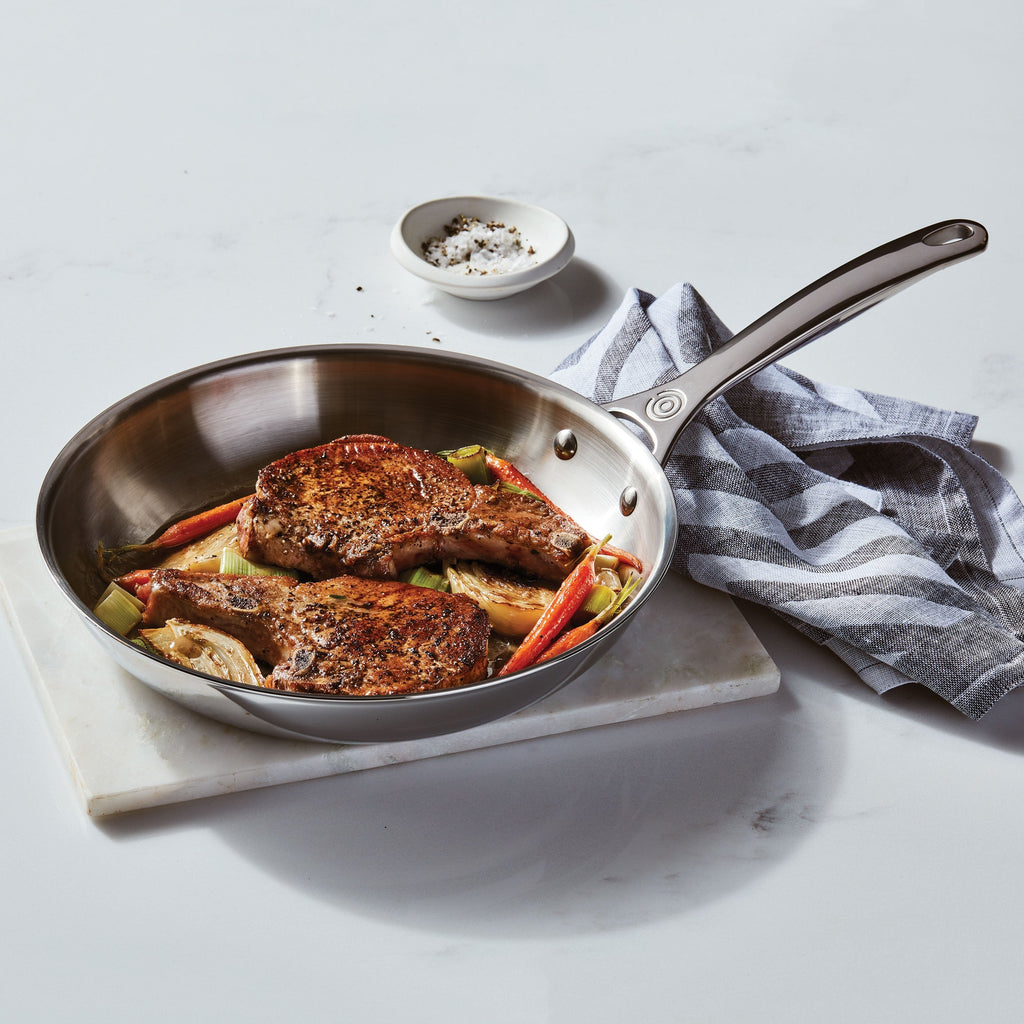 Le Creuset Stainless Steel 2 Piece Skillet Set with Lids