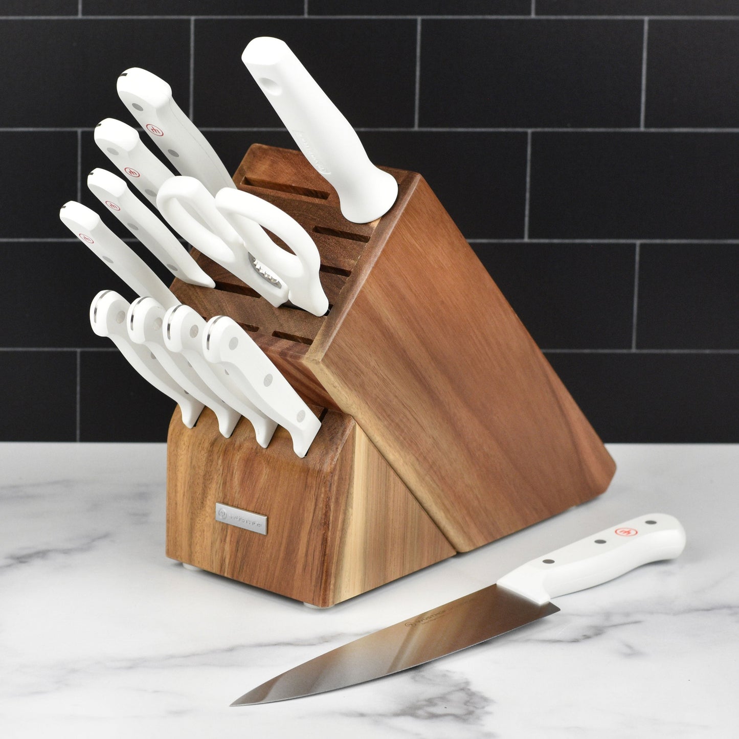 Wusthof Gourmet 12 Piece Knife Block Set, White Handles