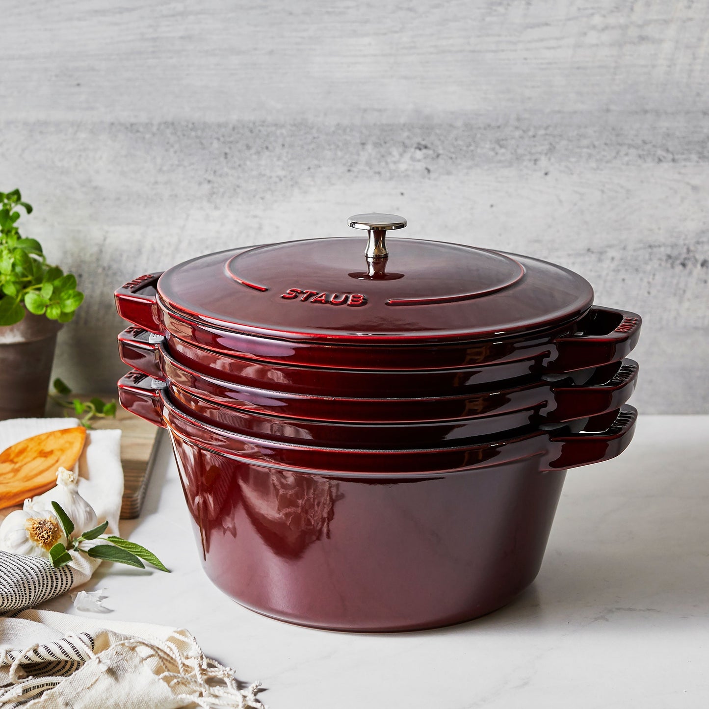 Staub 4 Piece Grenadine Stackable Cast Iron Cookware Set